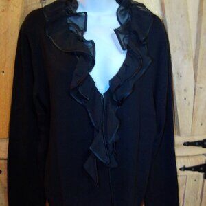 Vintage Jones New York Signature Ruffled Cardigan Sweater w/satin trim